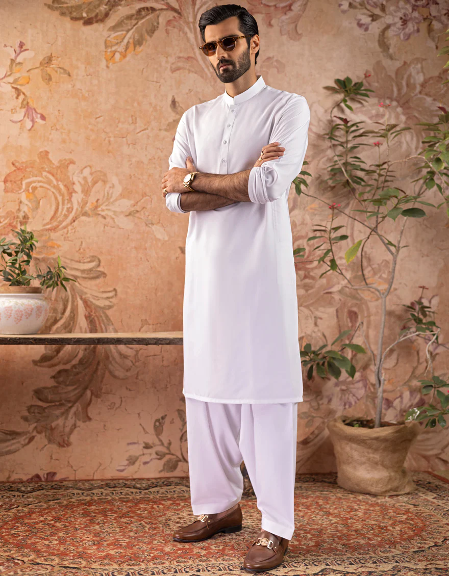 WHITE BLENDED KAMEEZ SHALWAR | JJKS-S-US-30728-R12-AP/S22/JJ7567-PN - Image 4