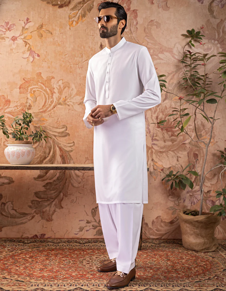 WHITE BLENDED KAMEEZ SHALWAR | JJKS-S-US-30728-R12-AP/S22/JJ7567-PN - Image 5