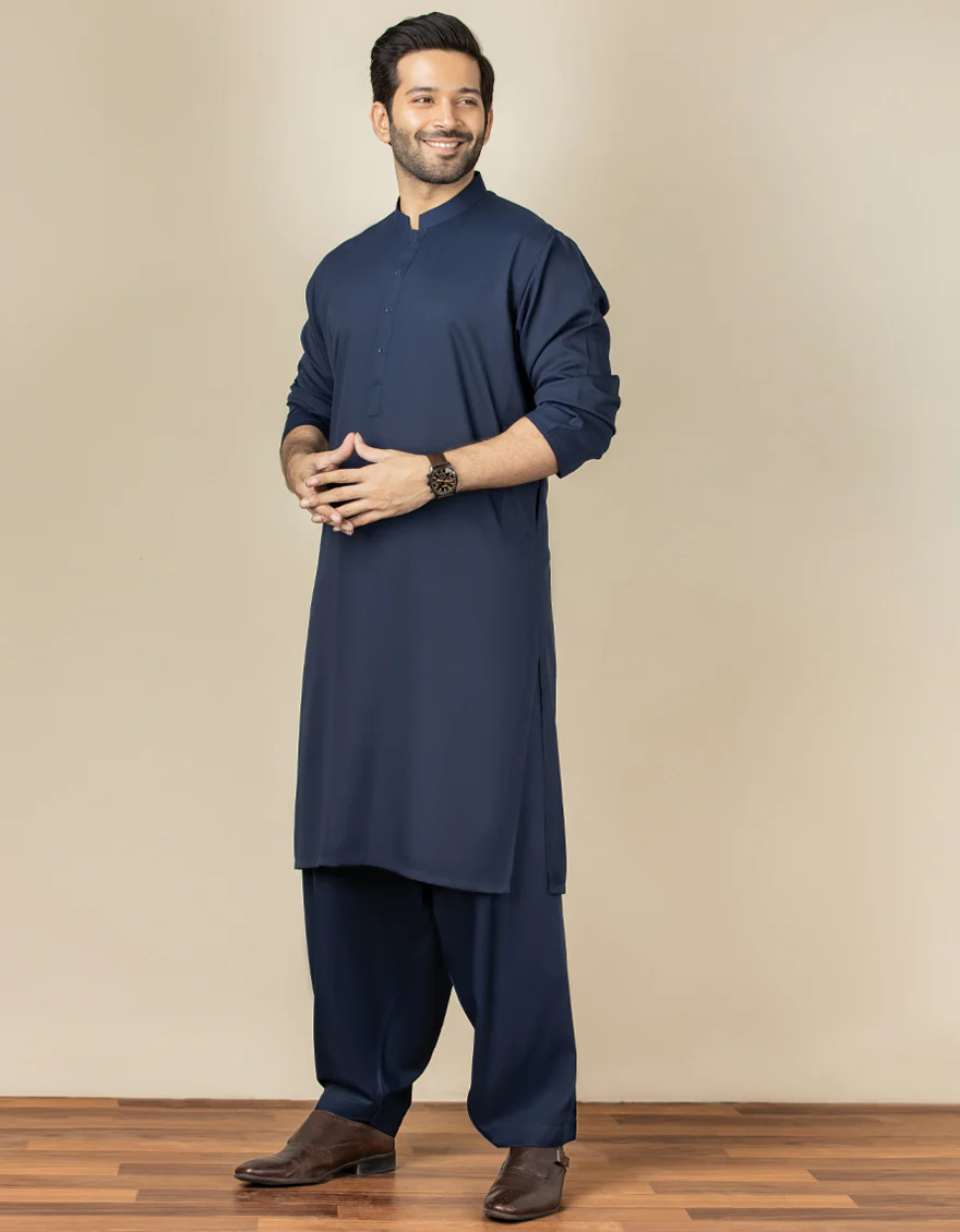 NAVY BLUE BLENDED KAMEEZ SHALWAR | JJKS-S-US-30780-R17-AP/S22/JJ7565-PN