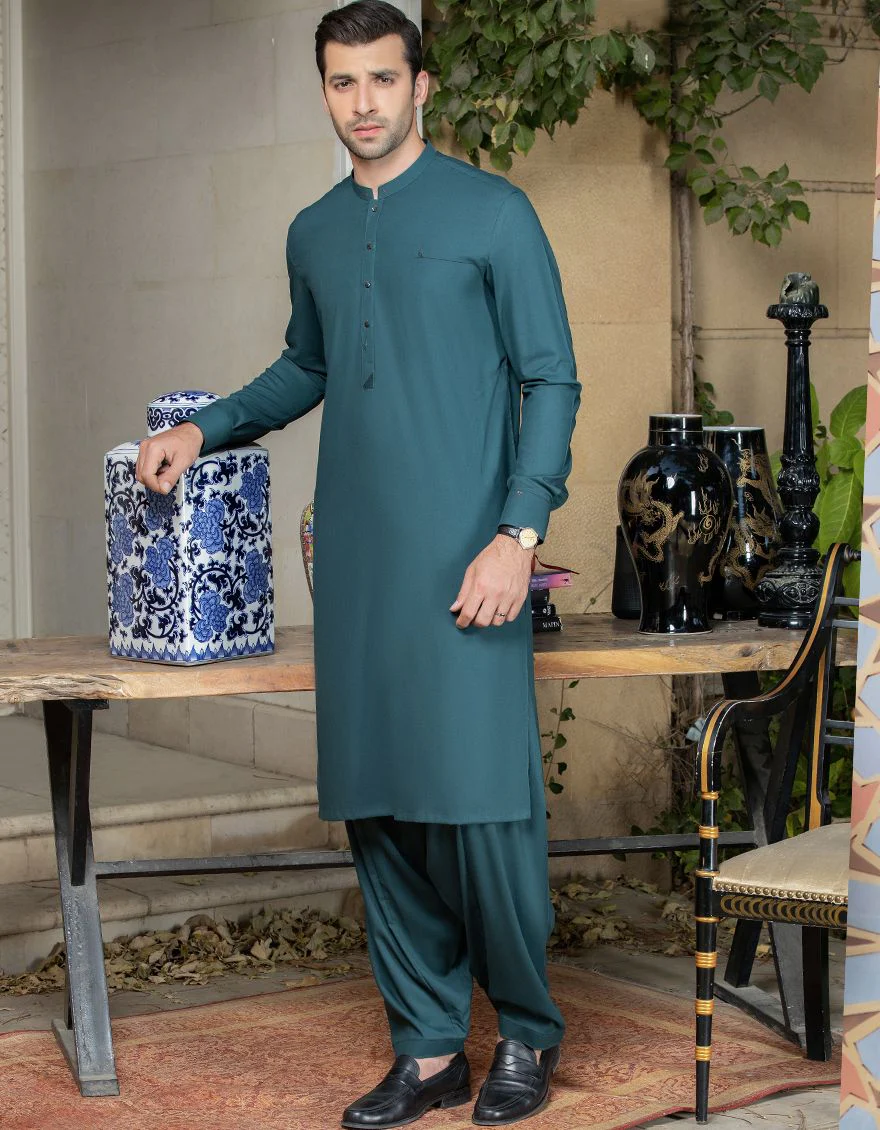 BOTTLE GREEN KAMEEZ SHALWAR | JJKS-S-US-32458/S21/JJ6531
