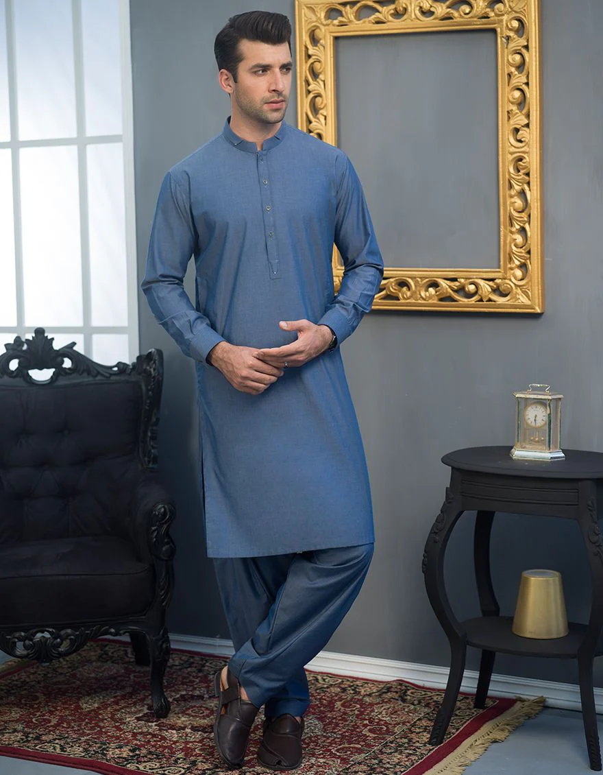 CLASSIC BLUE KAMEEZ SHALWAR | JJKS-S-US-32497/S21/JJ7235-EX