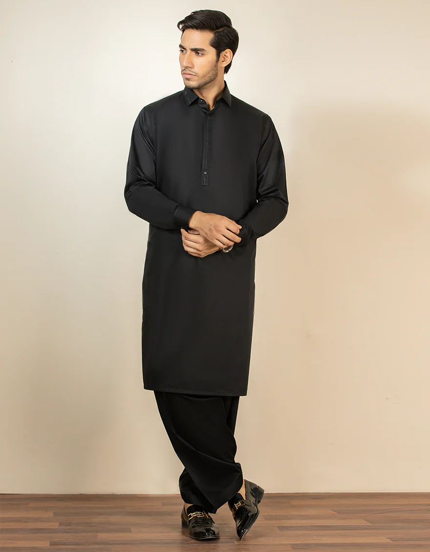 BLACK COTTON KAMEEZ SHALWAR | JJKS-S-US-32557/S22/JJ7544-EX