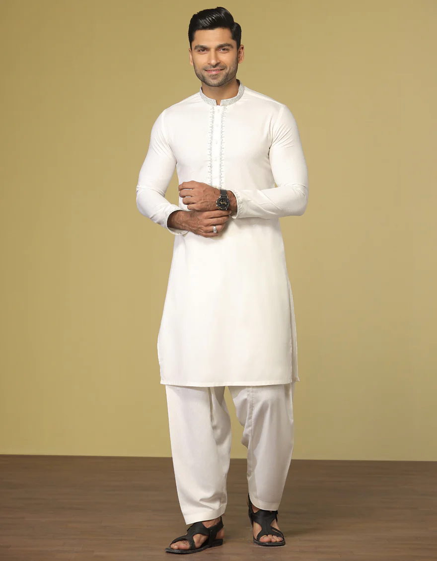 OFF WHITE BLENDED KAMEEZ SHALWAR | JJKS-S-US-32572/S22/JJ7568-FL