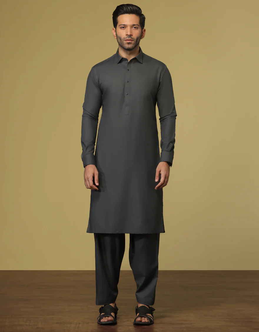 GREYISH GREEN BLENDED KAMEEZ SHALWAR | JJKS-S-US-32578/S22/JJ7619-EX