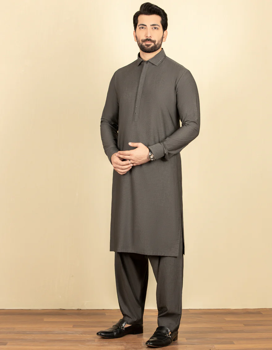 DARK GREY COTTON KAMEEZ SHALWAR | JJKS-S-US-32587/S22/JJ8175-EX