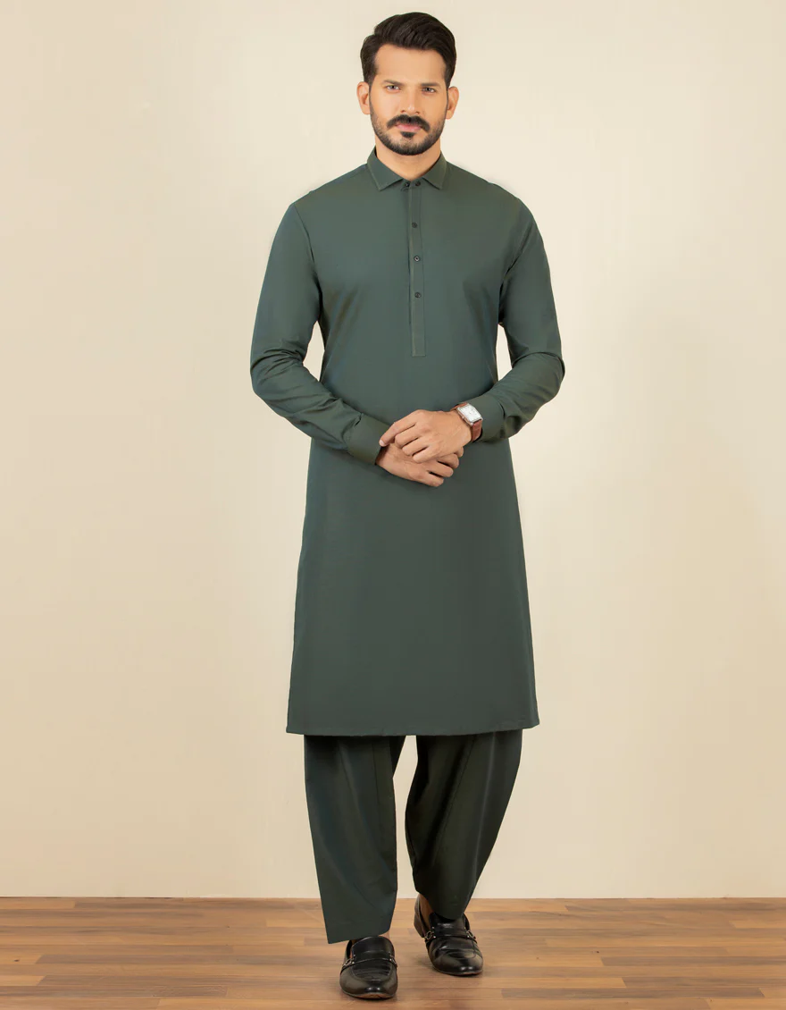DARK GREEN COTTON KAMEEZ SHALWAR | JJKS-S-US-32593/S22/JJ7635-CL