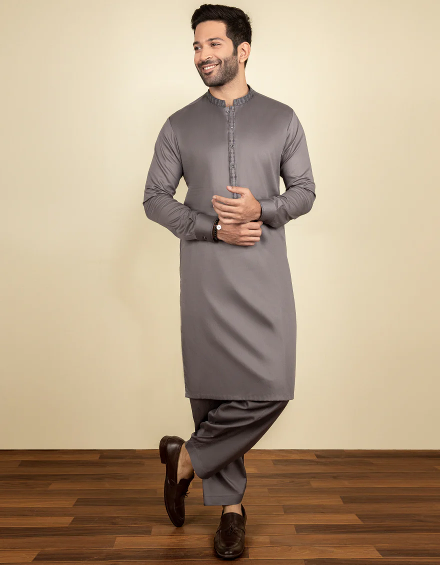DULL GREY COTTON KAMEEZ SHALWAR | JJKS-S-US-32619/S22/JJ8279-SF