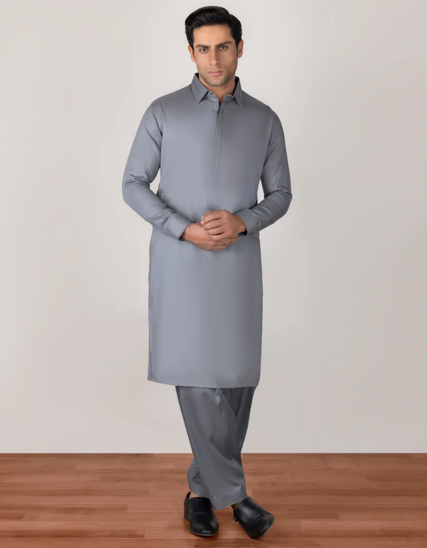 GREY COTTON KAMEEZ SHALWAR | JJKS-S-US-32672/S22/JJ8630-EX