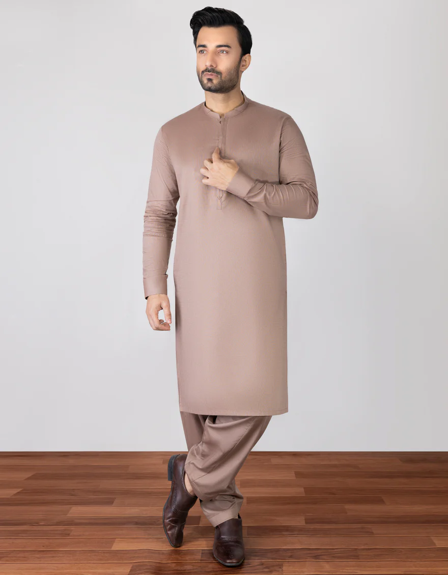 PALE BROWN COTTON KAMEEZ SHALWAR | JJKS-S-US-32696/S23/JJ8681-CL