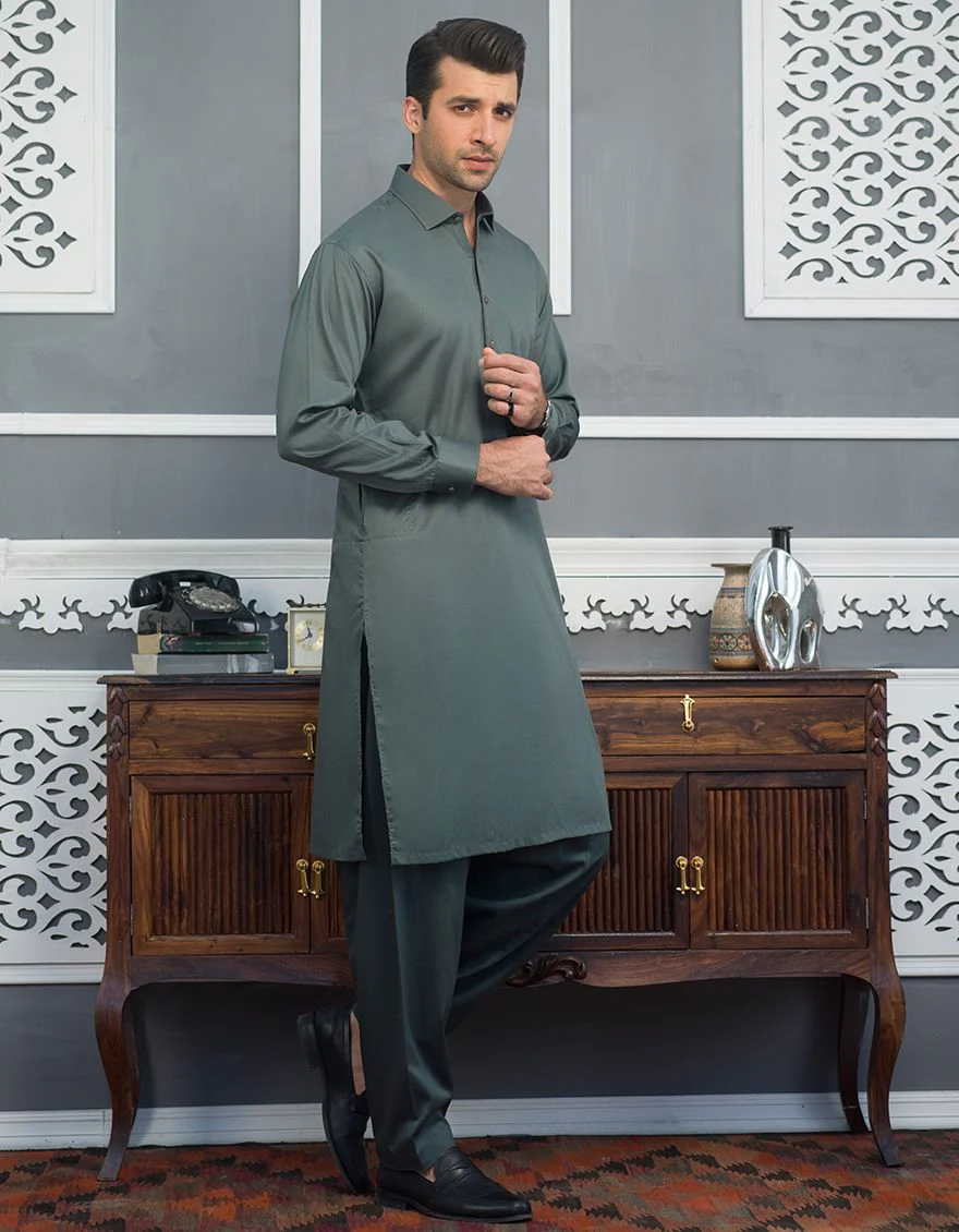 ARMY GREEN KAMEEZ SHALWAR | JJKS-S-US-34061/S21/JJ6888-EX