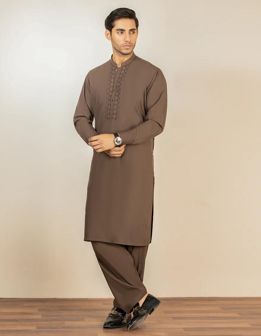 MOCHA BLENDED KAMEEZ SHALWAR | JJKS-S-US-34178/S22/JJ7563-SF