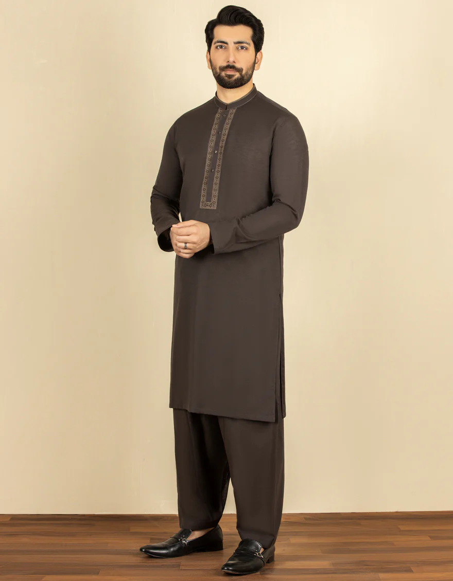 DARK BROWN BLENDED KAMEEZ SHALWAR | JJKS-S-US-34219/S22/JJ7627-SF