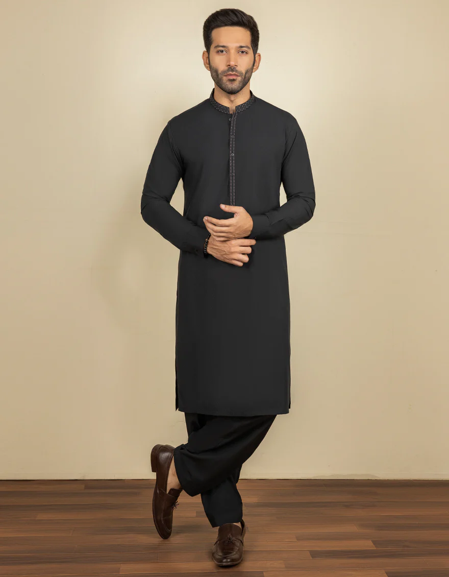BLACK BLENDED KAMEEZ SHALWAR | JJKS-S-US-34228/S22/JJ8189-SF