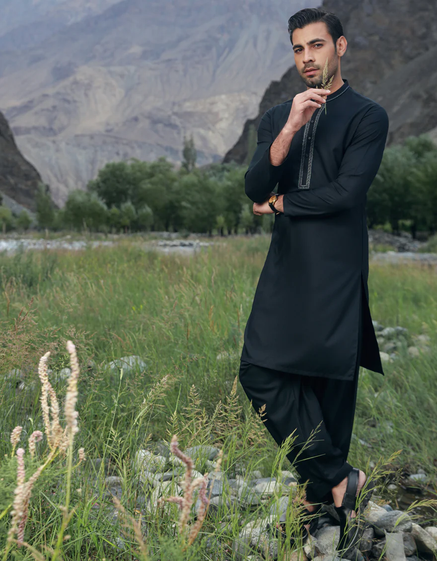 BLACK BLENDED KAMEEZ SHALWAR | JJKS-S-US-34501/S23/JJ8710-FL