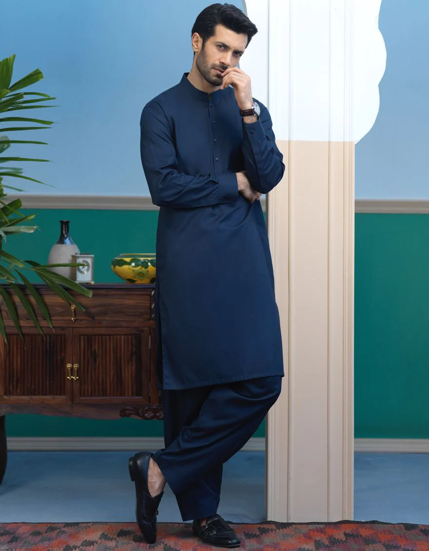 NAVY BLUE KAMEEZ SHALWAR | JJKS-S-US-36802/S21/JJ7025-PN