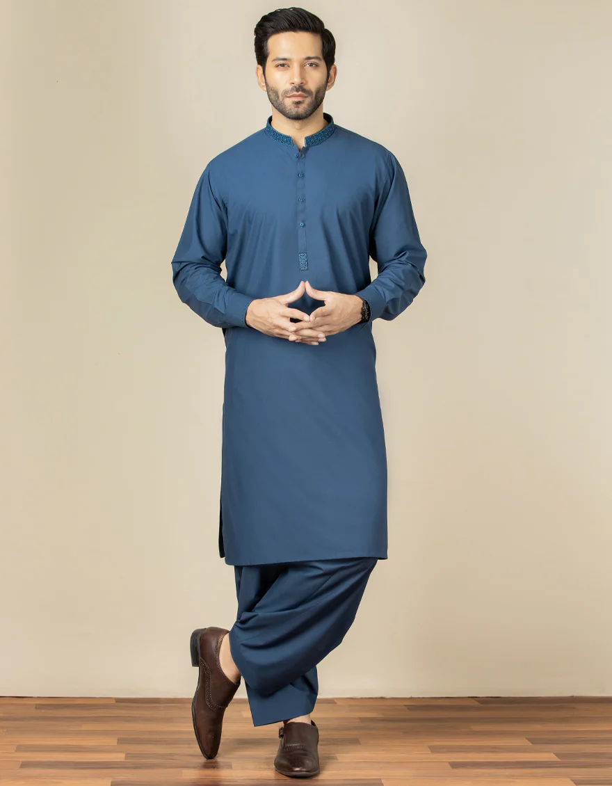 DARK BLUE BLENDED KAMEEZ SHALWAR | JJKS-S-US-36870/S22/JJ7599-SF
