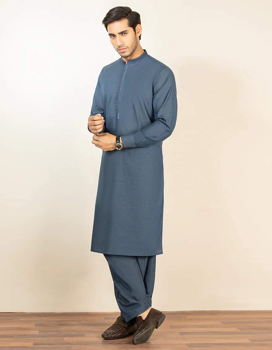 GREISH BLUE BLENDED KAMEEZ SHALWAR | JJKS-S-US-36881/S22/JJ7619-SF