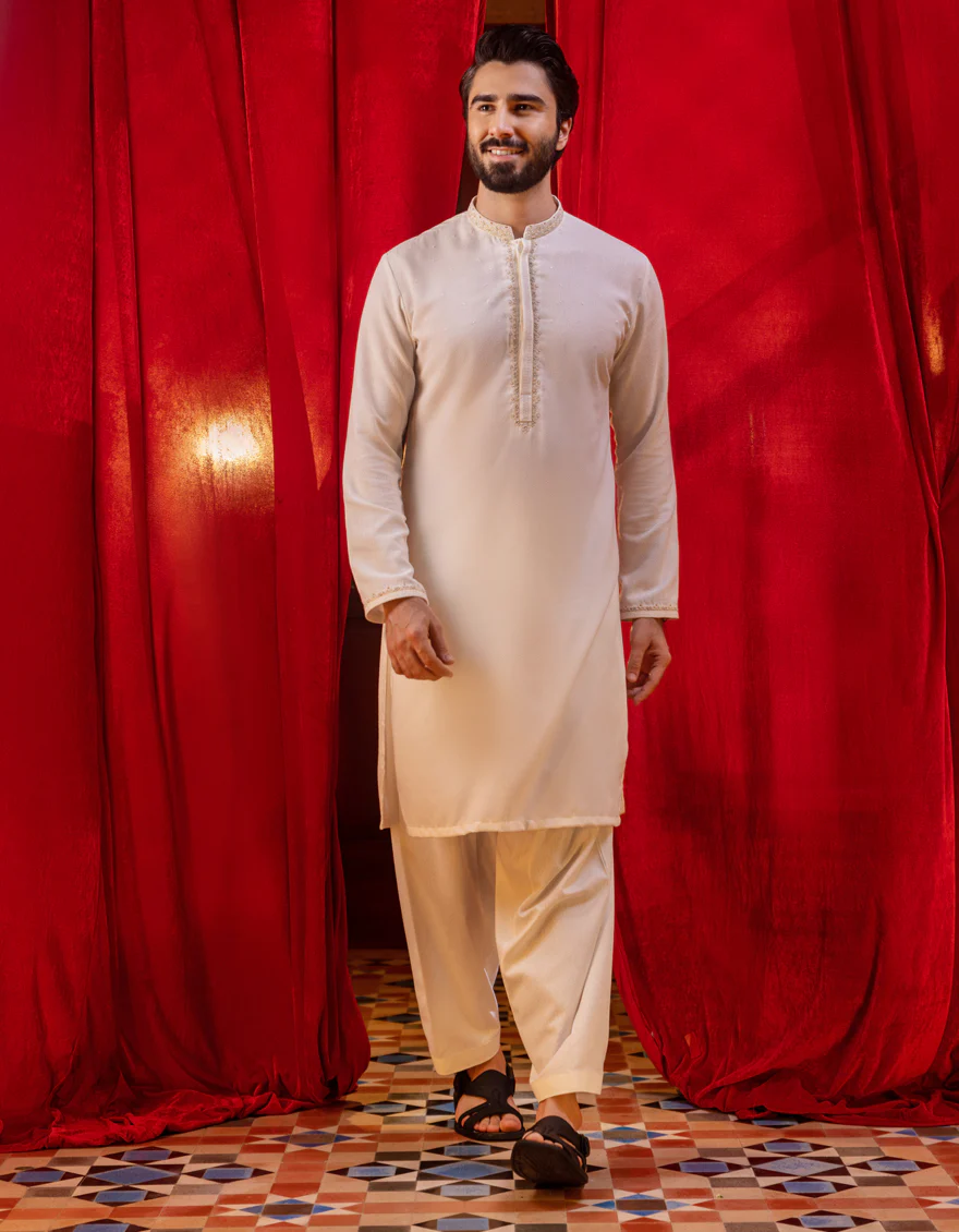 OFF WHITE BLENDED KAMEEZ SHALWAR | JJKS-S-US-36907/S22/JJ7568-FL