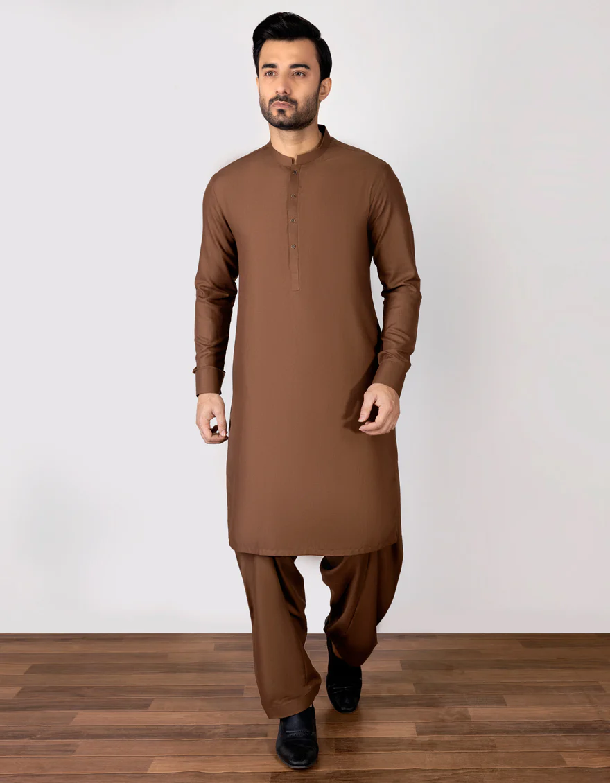 BROWN BLENDED KAMEEZ SHALWAR | JJKS-S-US-36970/S23/JJ8631-PN