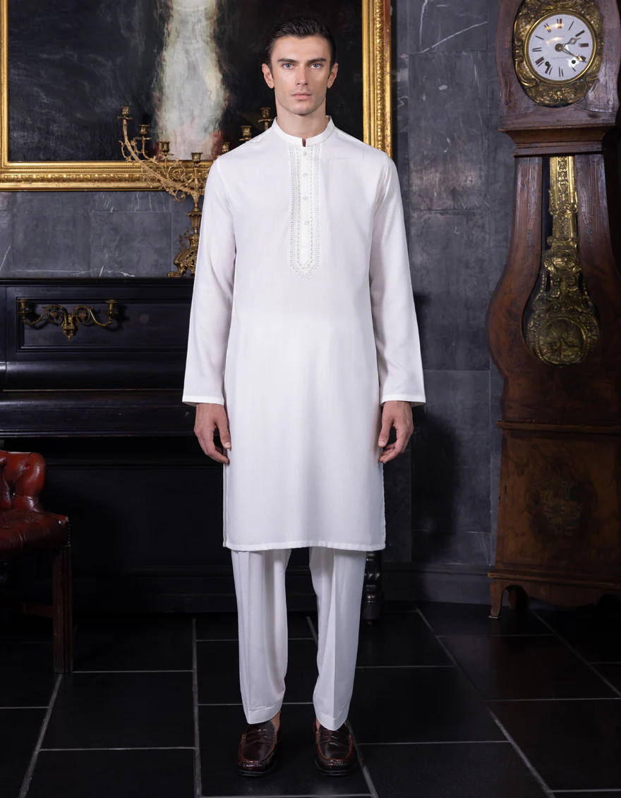 DULL WHITE BLENDED KAMEEZ SHALWAR | JJKS-S-US-36974/S23/JJ7568-FL