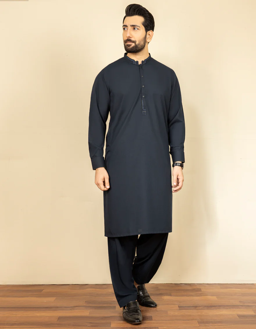 NAVY BLUE BLENDED KAMEEZ SHALWAR | JJKS-S-US-37573/S22/JJ7527-CL