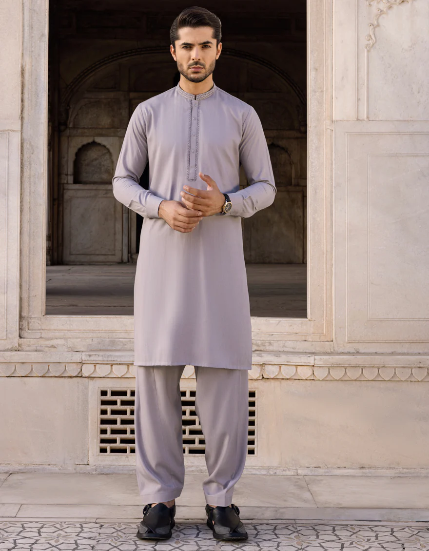 STONE GREY BLENDED KAMEEZ SHALWAR | JJKS-S-US-37594/S22/JJ7631-SF