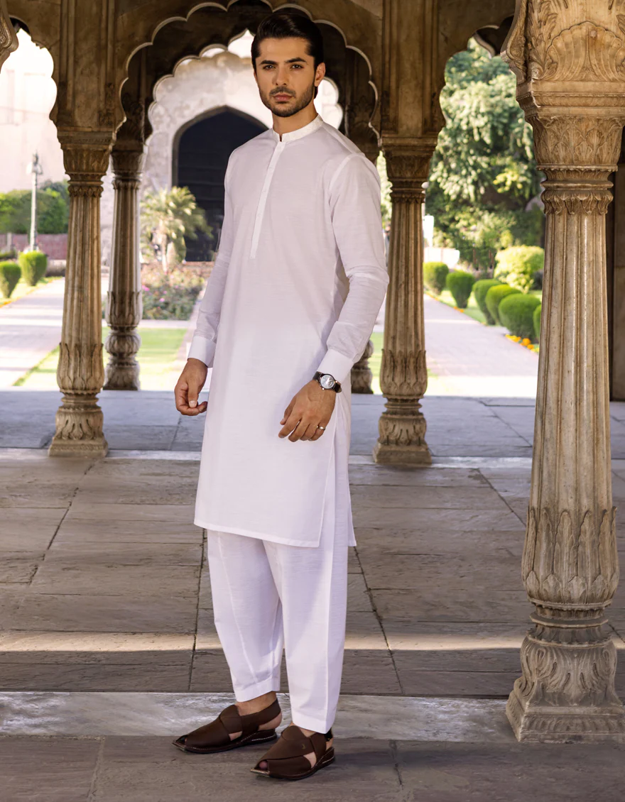 WHITE COTTON KAMEEZ SHALWAR | JJKS-S-US-37596/S22/JJ7312-SF