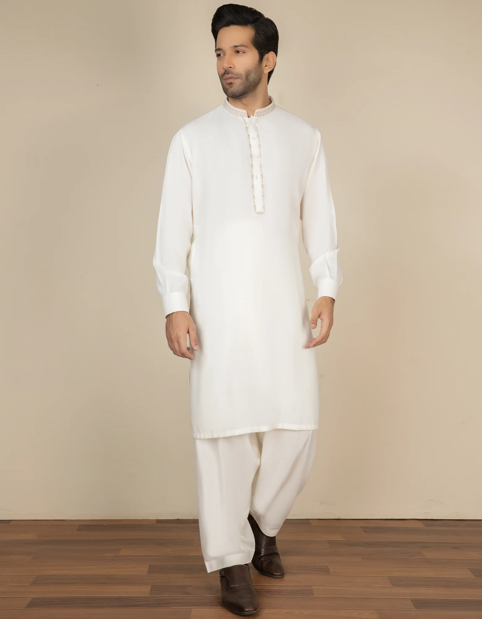 OFF WHITE BLENDED KAMEEZ SHALWAR | JJKS-S-US-37600/S22/JJ7568-FL
