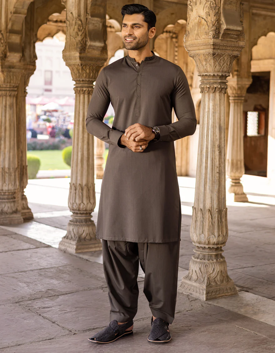 MEHNDI GREEN BLENDED KAMEEZ SHALWAR | JJKS-S-US-37604/S22/JJ7563-SF