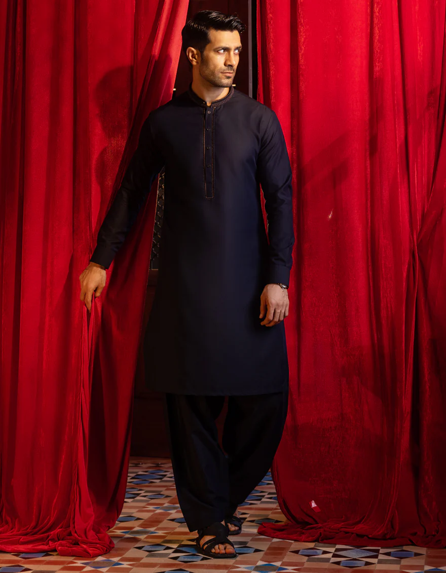 NAVY BLUE BLENDED KAMEEZ SHALWAR | JJKS-S-US-37615/S22/JJ7610-FL