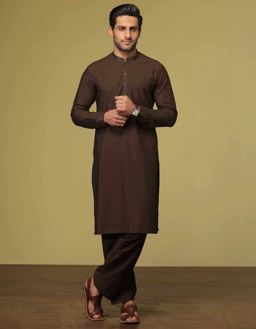 CHOCO BROWN COTTON KAMEEZ SHALWAR | JJKS-S-US-37617/S22/JJ8175-EX