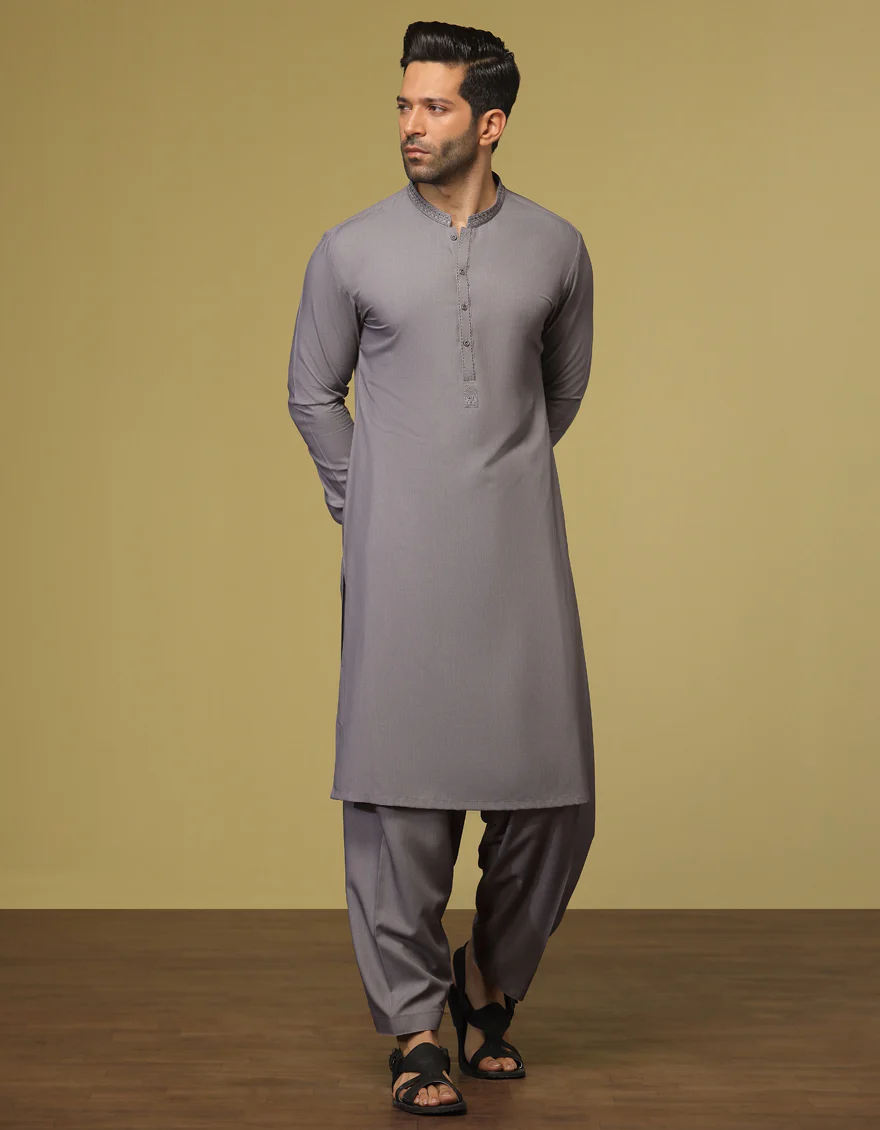 STEEL GREY BLENDED KAMEEZ SHALWAR | JJKS-S-US-37622/S22/JJ7669-SF