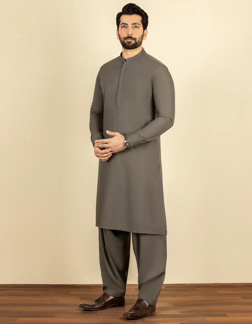 GREEN-GREY BLENDED KAMEEZ SHALWAR | JJKS-S-US-37623/S22/JJ8236-FL