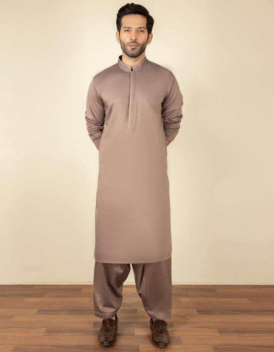 DULL BROWN COTTON KAMEEZ SHALWAR | JJKS-S-US-37629/S22/JJ8148-CL