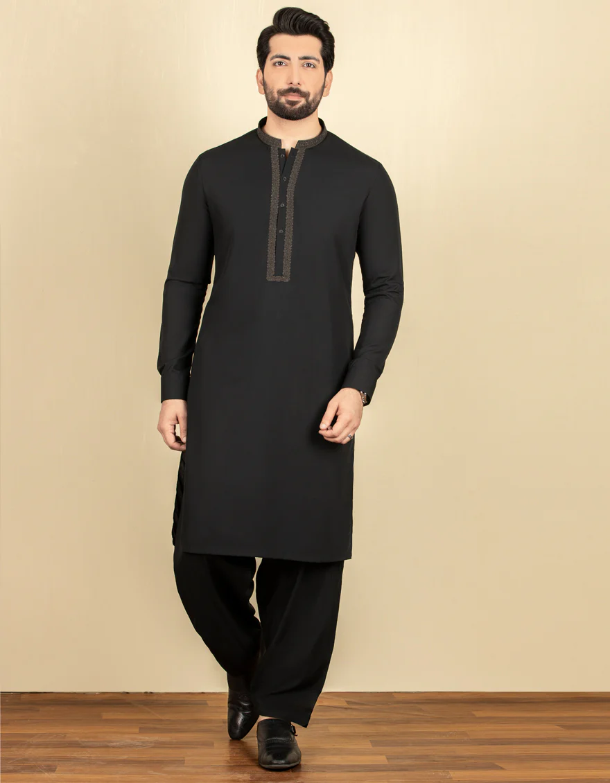 BLACK BLENDED KAMEEZ SHALWAR | JJKS-S-US-37635/S22/JJ7667-FL