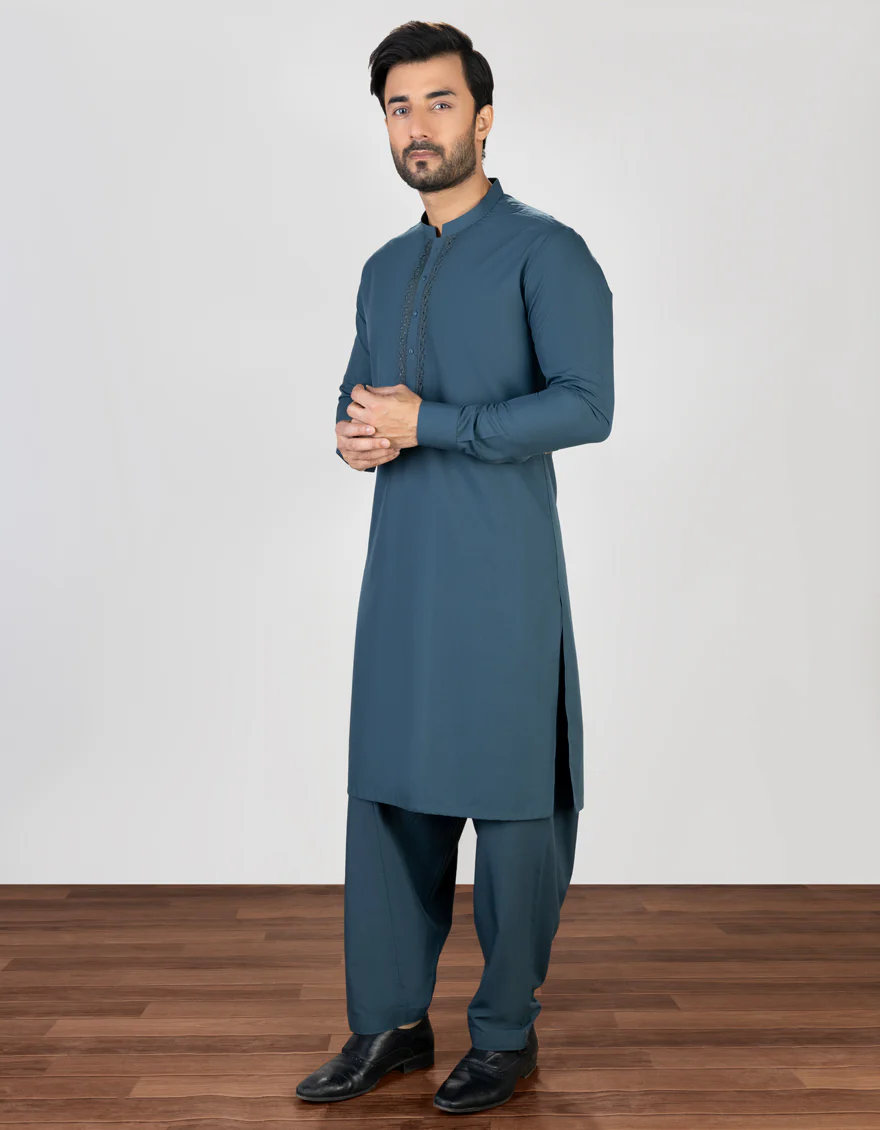 GREISH GREEN BLENDED KAMEEZ SHALWAR | JJKS-S-US-37724/S23/JJ8726-SF