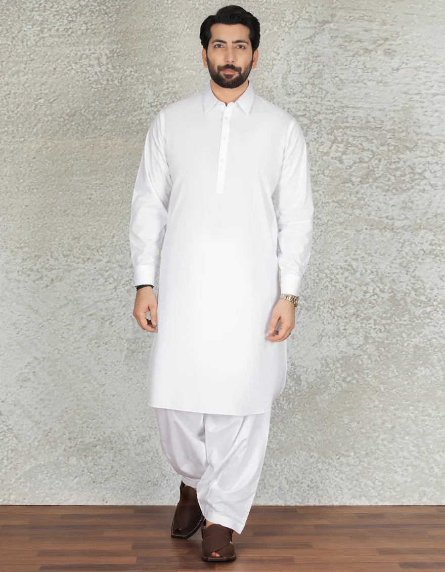 WHITE COTTON KAMEEZ SHALWAR | JJKS-S-US-40202-R1/S22/JJ8206-PN
