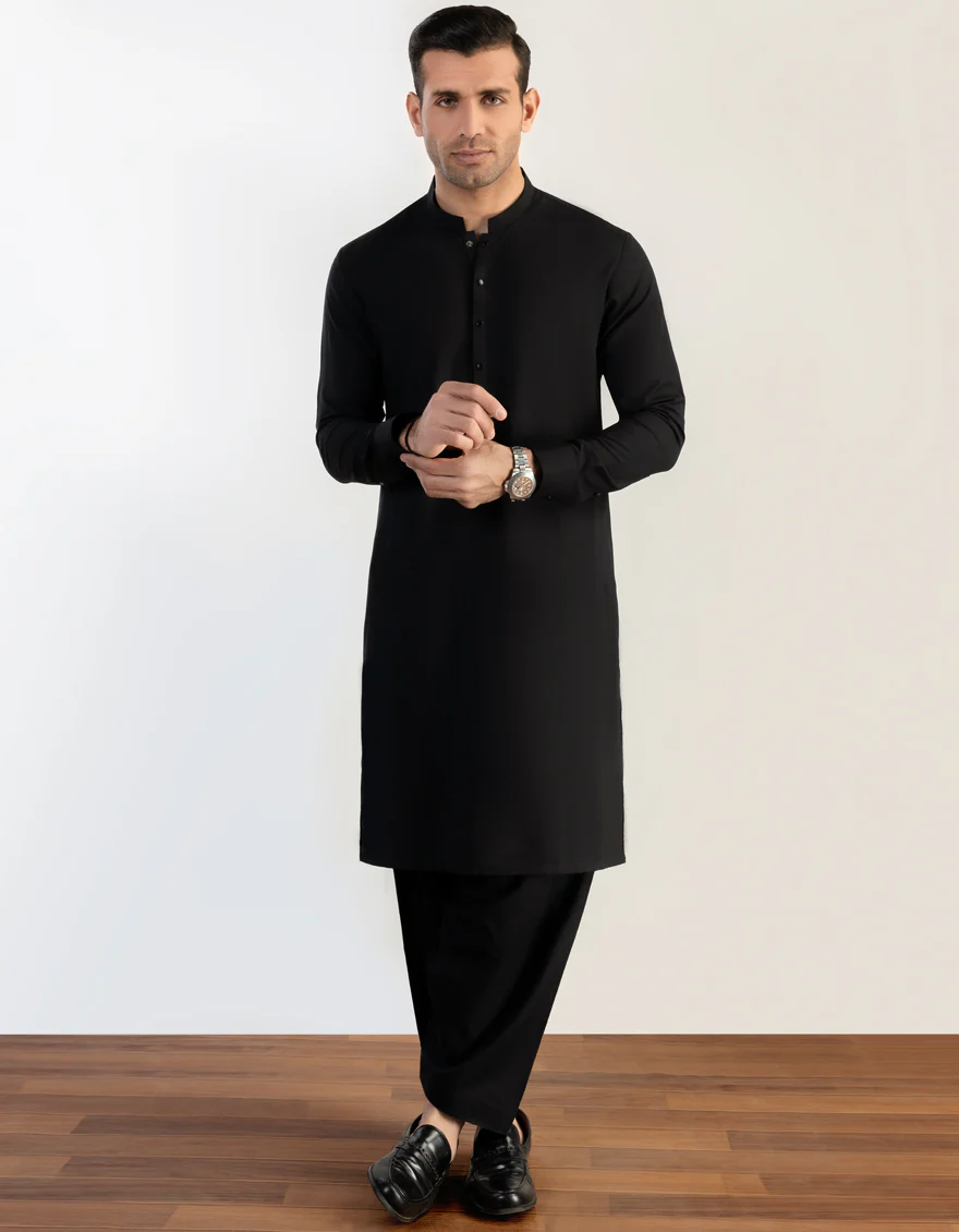 BLACK BLENDED KAMEEZ SHALWAR | JJKS-S-US-47015/S23/JJ8879-PN