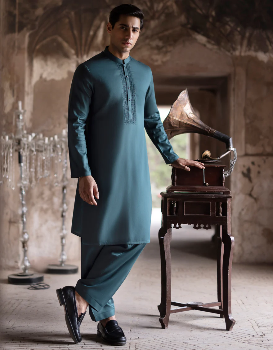 EMERALD GREEN COTTON KAMEEZ SHALWAR | JJKS-S-US-47022/S23/JJ8280-FL