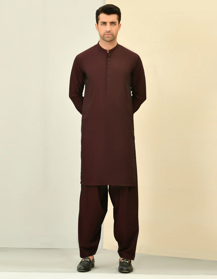 REDDISH MAROON BLENDED KAMEEZ SHALWAR | JJKS-US-43039/A22/JJ8183-CL