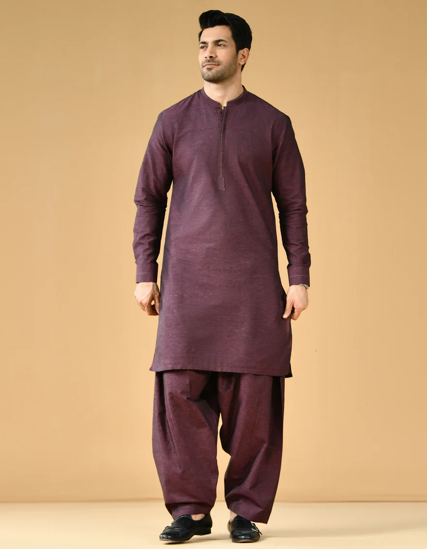MAROON BLENDED KAMEEZ SHALWAR | JJKS-US-43142/A22/JJ8186-CL