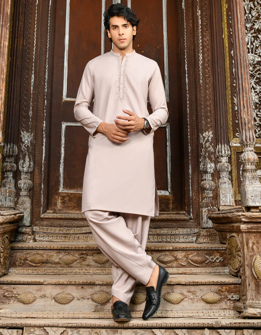 BEIGE BLENDED KAMEEZ SHALWAR | JJKS-US-43233/A23/JJ8796-SF