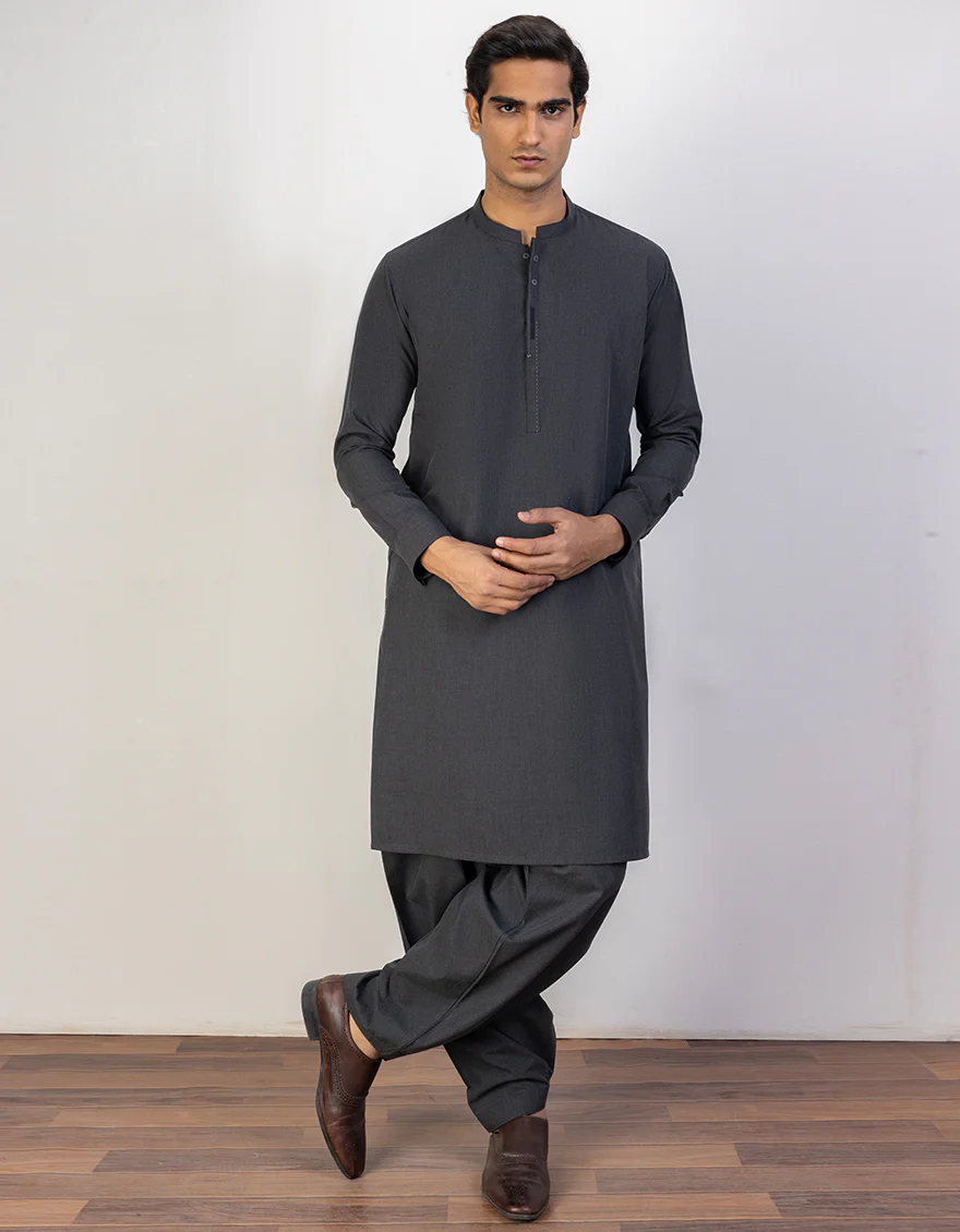 CHARCOAL GREY BLENDED KAMEEZ SHALWAR | JJKS-US-43273/A23/JJ8869-CL