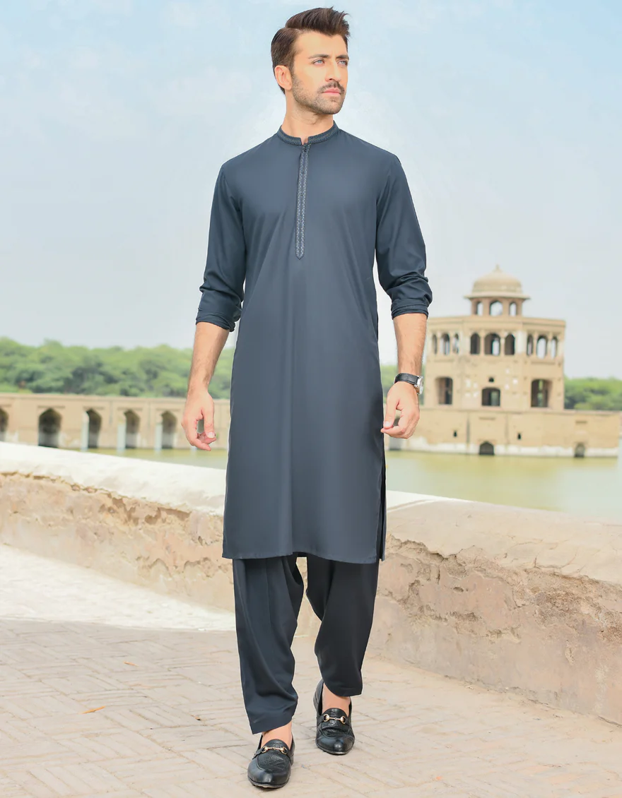 CHARCOAL GREY BLENDED KAMEEZ SHALWAR | JJKS-US-44080/A22/JJ8263-SF