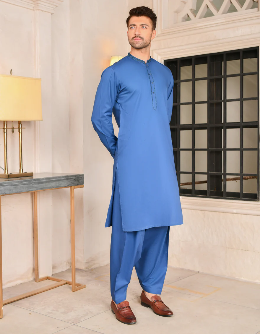 BLUE COTTON KAMEEZ SHALWAR | JJKS-US-44114/A22/JJ7420-SF