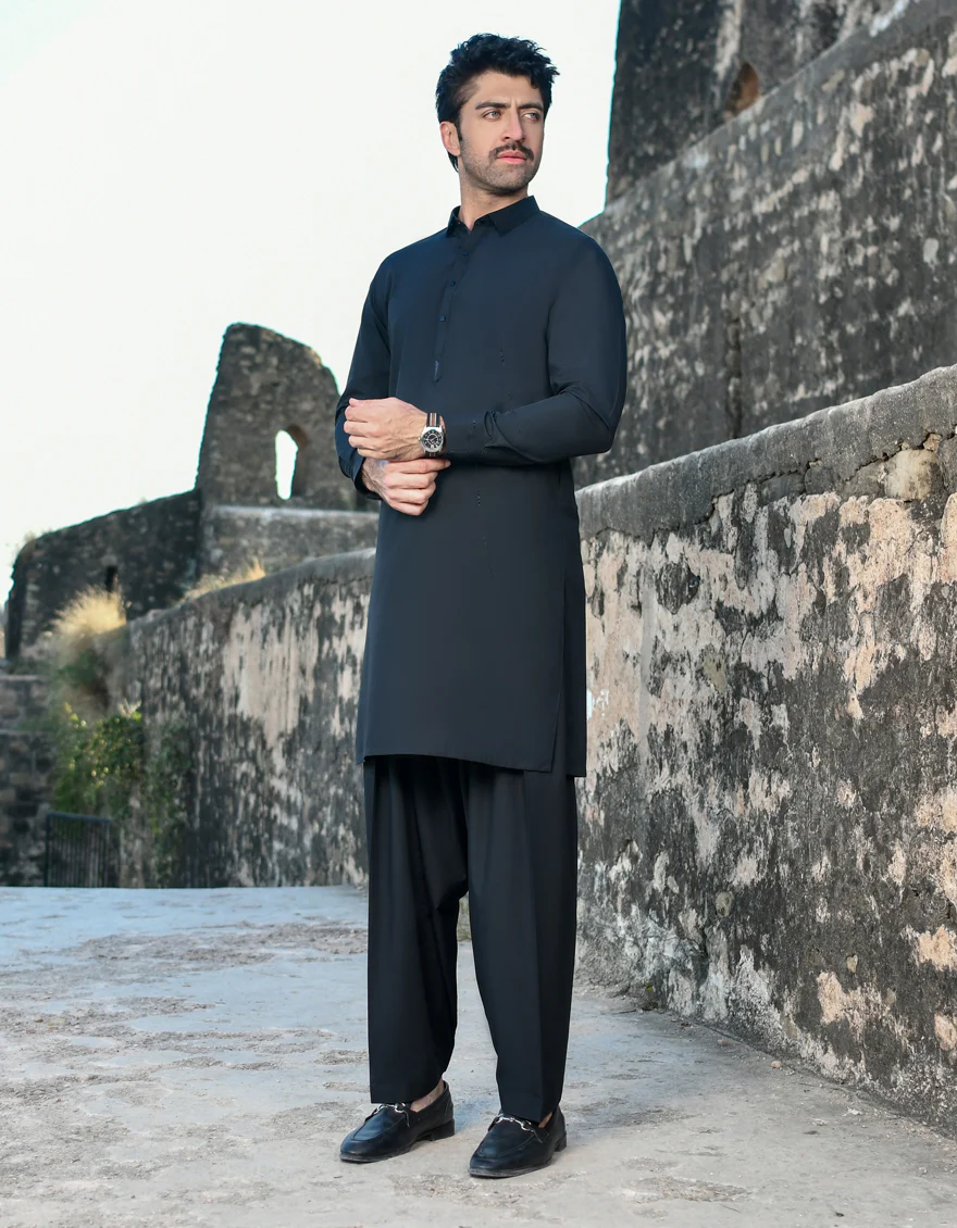 BLACK BLENDED KAMEEZ SHALWAR | JJKS-US-44147/A23/JJ8189-CL