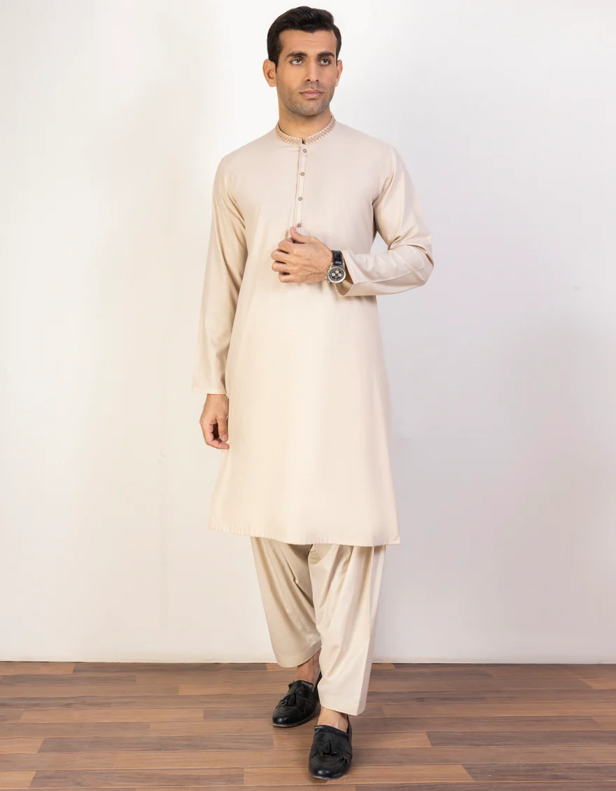 BEIGE BLENDED KAMEEZ SHALWAR | JJKS-US-44211/A23/JJ8866-FL
