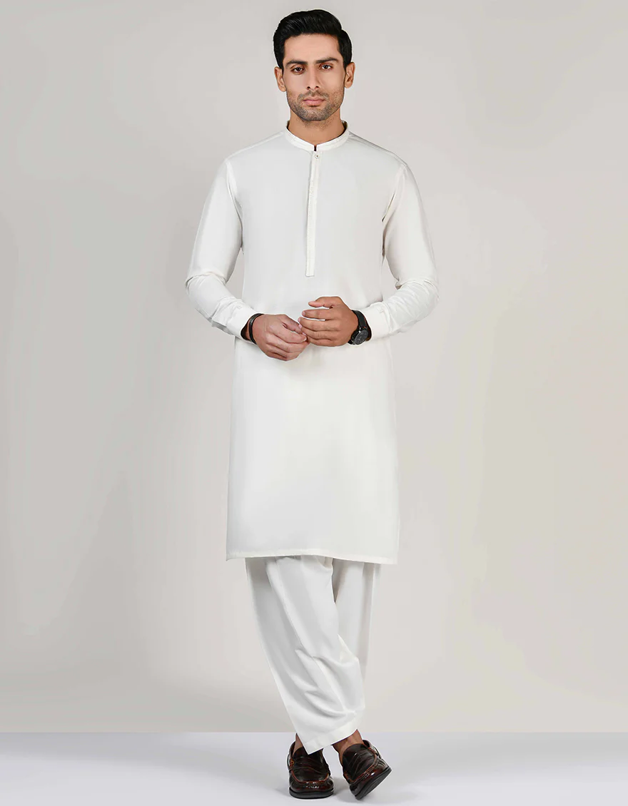 OFF WHITE BLENDED KAMEEZ SHALWAR | JJKS-US-44301/A23/JJ8799-CL
