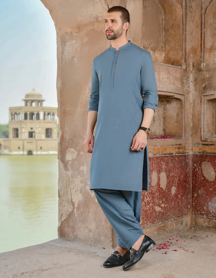 STEEL BLUE VISCOSE KAMEEZ SHALWAR | JJKS-US-45014/A22/JJ8259-SF