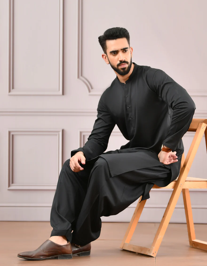 BLACK BLENDED KAMEEZ SHALWAR | JJKS-US-45019/A22/JJ8346-CL